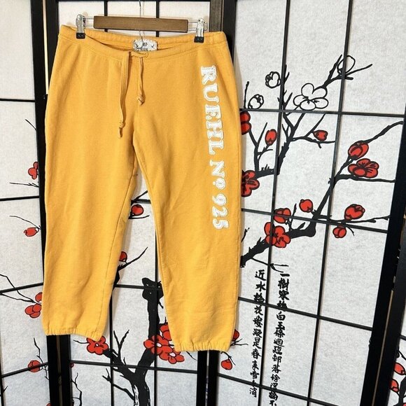 Ruehl No. 925 Joggers Sweat Pants Capri Womens Size M Mustard Yellow Logo - Picture 1 of 6